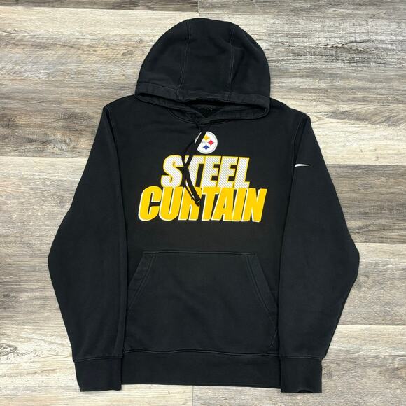 Nike NFL Pittsburgh Steelers Steel Curtain Black Mens Medium Pullover Hoodie EUC - Picture 2 of 9
